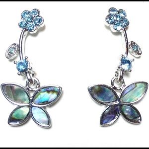 4/$25🛍 Green/Blue Glacier Pearl Abalone Butterfly Drop Earrings